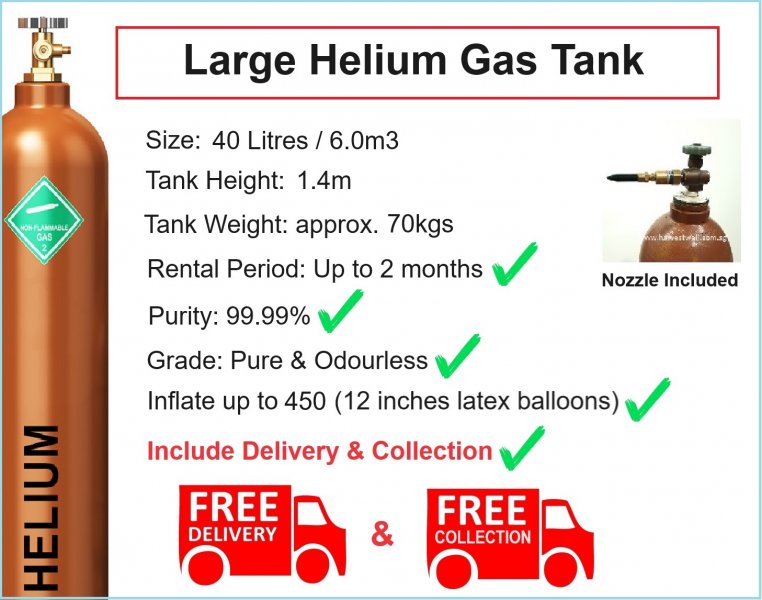 [40 Litres] Large Helium Gas Tank Include Delivery & Collection